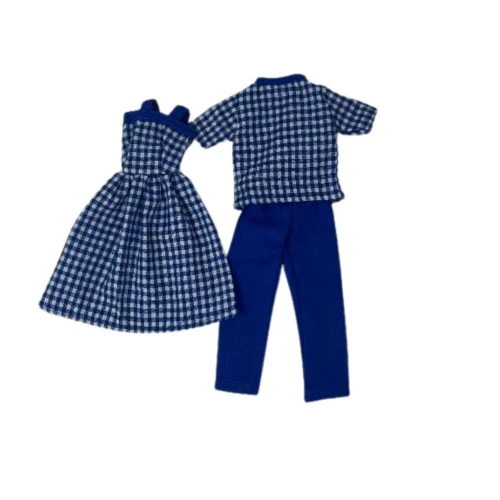 Matching Blue Check Outfits for 11.5 Inch Female & 12 Inch Male Fashion Dolls 