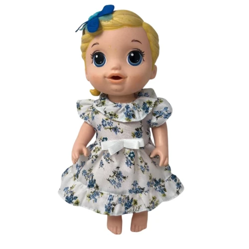 Light Blue Floral Ruffle Dress for 12 Inch Baby Dolls