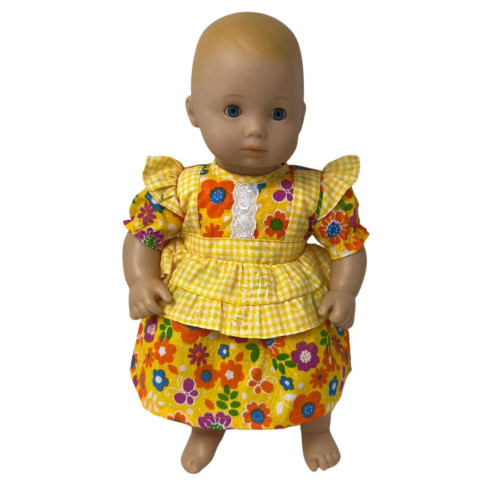 Bright Yellow Floral Ruffle Dress for 15 Inch Baby Dolls