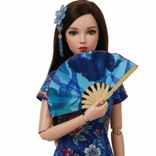 Handmade Blue Batik Doll Fan – Bamboo Doll Accessory