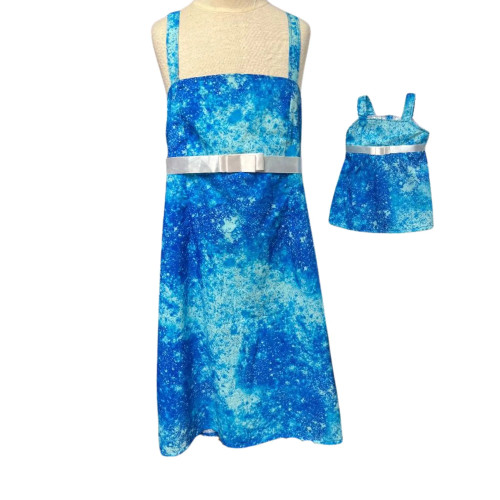 Matching Girl Size 12 & 18 Inch Doll Blue Sundresses – Handmade Dress Set
