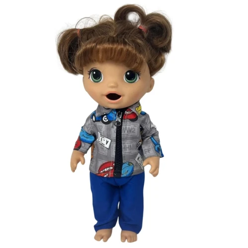 Sports Car Jacket & Blue Pants Outfit for 12 Inch Baby Dolls