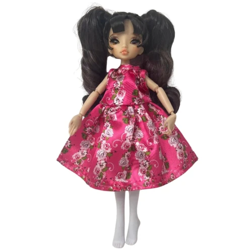Bright Pink Floral Dress for MGA MiRRor Mi Dolls – Fits Petite Curvy Fashion Dolls & Rainbow High