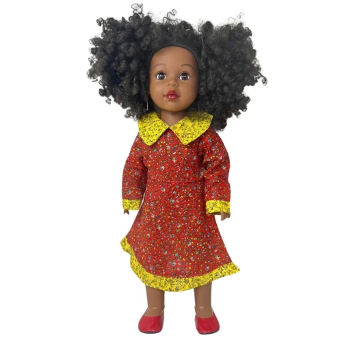 Red Calico School Dress with Red Shoes for 18 Inch Girl Dolls