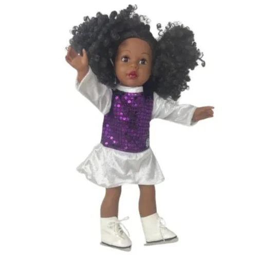Purple Sequin & White Velvet Ice Skating Dress for 18 Inch Girl Dolls