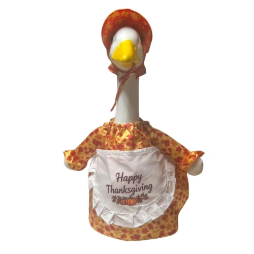 Thanksgiving Porch Goose Outfit – 3-Piece Fall Dress, Apron & Hat for 23 Inch Goose