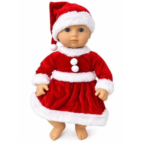 Red Velvet Santa Dress & Hat Set for 15 Inch Baby Dolls – Christmas Doll Outfit