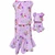Dress on manikin Matching girl and doll chiffon floral skirt and blouse set in size 14½, featuring lavender fabric with pink roses, purple flowers, and green leaves. Coordinating puff-sleeve blouses and ruffled skirts displayed with a matching doll outfit. Handmade by Doll Clothes Superstore.