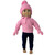 Complete Winter Outfit of Pink Sweater, Navy Pants, Hat, Scarf & Mittens Set for 18 Inch Dolls