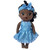 Blue Faux Silk Sundress with Floral Trim and Matching Headband for Dolls