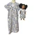 Matching Child Size 5 and 18 Inch Doll Nightgowns – Blue & Purple Floral Cotton Pajamas with Hello Kitty Print