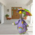 Lavender Rubberized Raincoat & Hat Set with Rainbow Trim for 23" Porch Goose Statue – Includes Umbrella