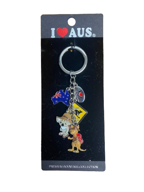 Keyring 4 Charms Koala, Kangaroo, Roadsign, Australia