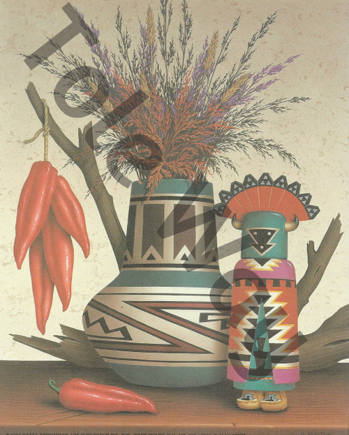 Indian Pot, Kokopelli and Peppers (8x10)
