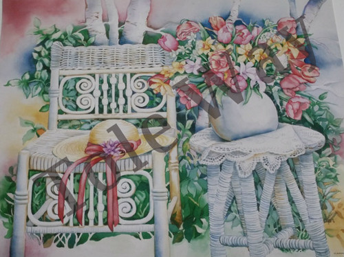 Wicker Chair and Table with Flowers  (11x14)