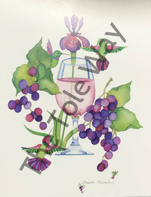 Wine, Iris and Humming Bird (8x10)