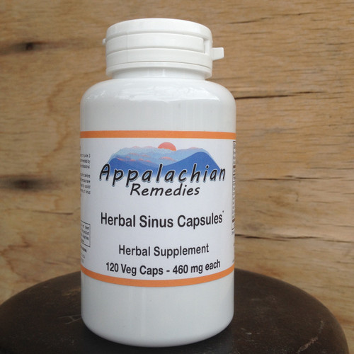 Horseradish root, Immature Bitter Orange peel, Mormon tea herb, Goldenseal root, Lobelia herb/seed, Nettle leaf, Peppermint leaf, Echinacea Angustifolia root, Echinacea Purpurea root, Eyebright herb, Yarrow flower/leaf, Kola nut, Cayenne pepper fruit.
Other ingredients: Vegetarian capsules