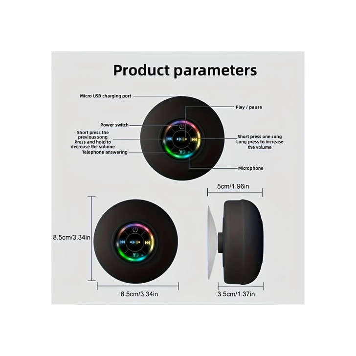 Suction Cup Wireless Speaker - RGB Mood Light, Anti-Drop Silicone Pad | Waterproof Portable Bluetooth Speaker for RV, Shower, Bathroom, Kitchen & Camping