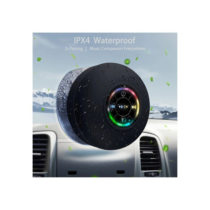 Suction Cup Wireless Speaker - RGB Mood Light, Anti-Drop Silicone Pad | Waterproof Portable Bluetooth Speaker for RV, Shower, Bathroom, Kitchen & Camping