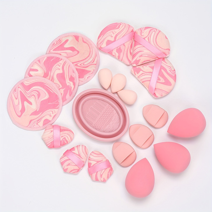 19pcs Cleaning Bowl Set, Multi-Functional Makeup Tools with Foundation Brush Cleaning Box, Beauty Sponge for Mixing BB Cream, Liquid Foundation, Loose Powder to Create Flawless Base, Also Suitable for Concealer and Blush, Eyeshadow Use, Water-Based L