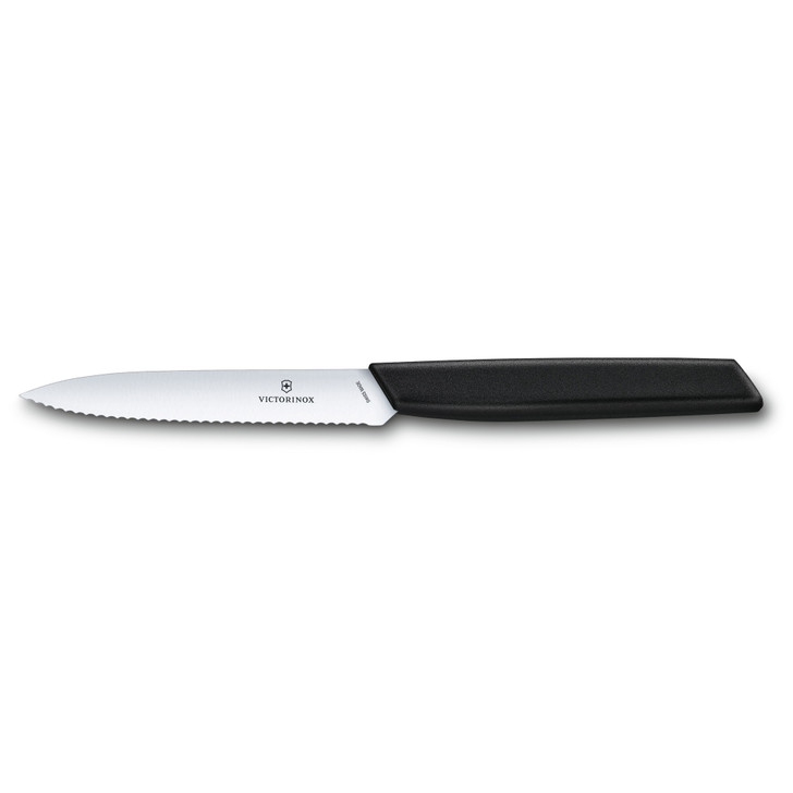 Swiss Modern Paring Knife, 10cm Wavy Edge - Black