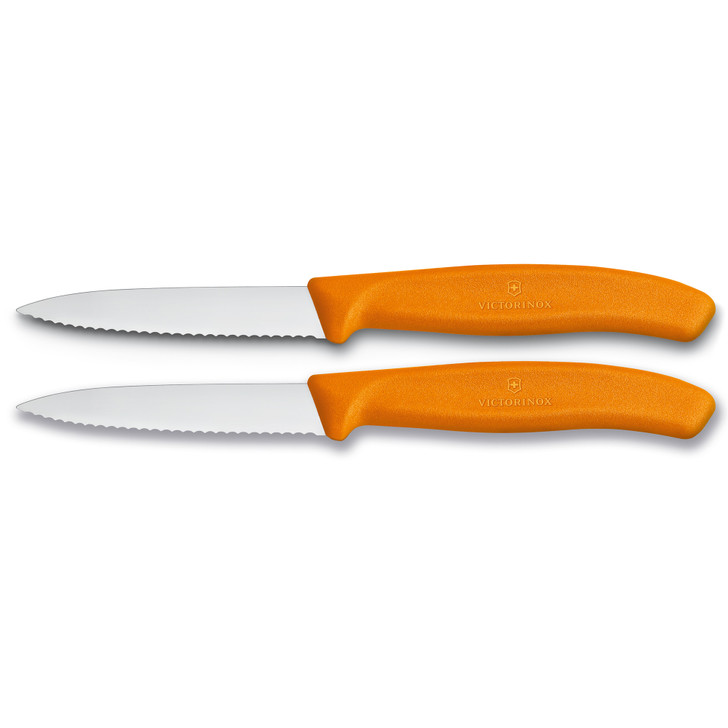Paring Knife,8 cm Pointed Tip,Wavy Edge,2 pc Set,Classic Orange