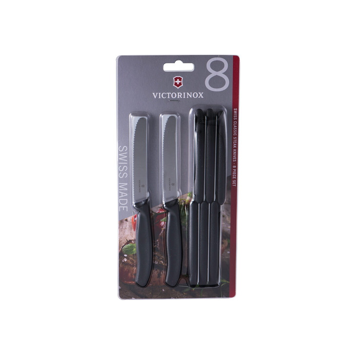 Steak & Tomato Knife,11cm Round Tip,Wavy Edge,8 pc Set Classic Black