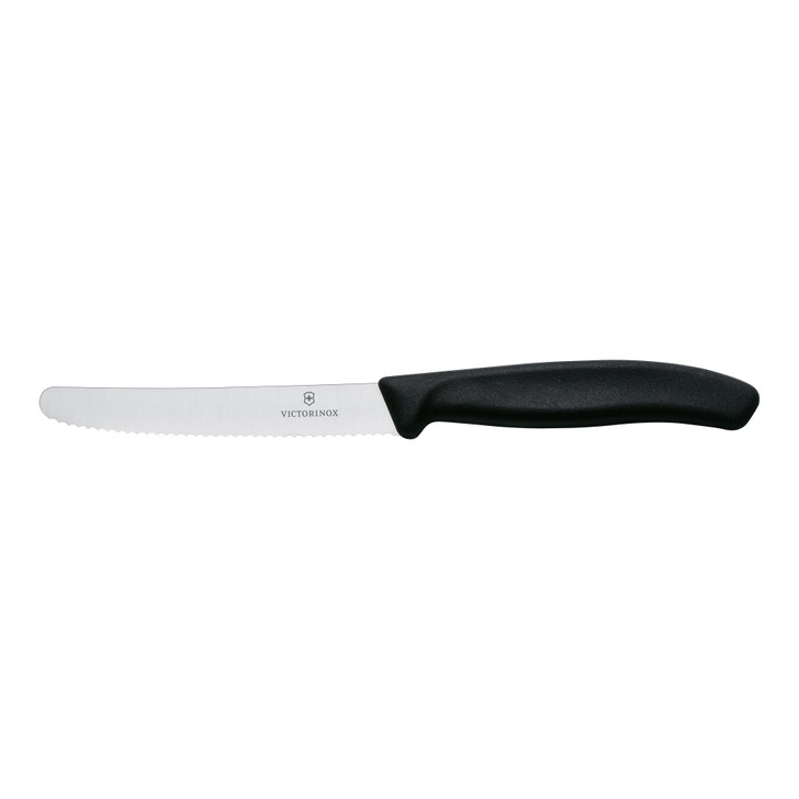 Steak & Tomato Knife,11cm Round Tip,Wavy Edge,2 pc Set Classic Black