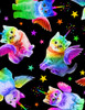 Cotton Print Yarmulkes Rainbow Unicorn Cats - BLACK