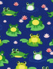 Cotton Print Yarmulkes Frogs on Lilypads - ROYAL
