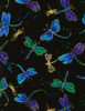 Cotton Print Yarmulkes Tossed Dragonflies - BLACK