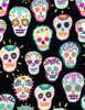 Cotton Print Yarmulkes Sugar Skulls Fun - BLACK