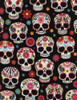 Cotton Print Yarmulkes Sugar Skulls - Fun BLACK