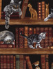 Cotton Print Yarmulkes Cats in the Library - LIBRARY