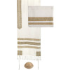 Yair Emanuel Embroidered Stripes Tallit - White / Gold - TAD1G