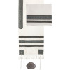 Yair Emanuel Embroidered Stripes Tallit - White / Grey - TAD1GR