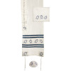 Yair Emanuel Embroidered Raw Silk Tallit - Pomegranates White / Blue - TAF3