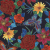 Cotton Print Yarmulkes - Flowers Navy