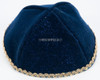 Velour Velvet Yarmulkes - 4 Panels - Lined - Medium Style - With Trim - Navy Sparkles