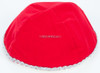 Velour Velvet Yarmulkes - 4 Panels - Lined - Medium Style - With Trim - Red