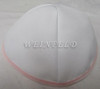 Faux Linen Yarmulkes - White with Lt Pink Rim