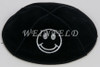 Genuine Suede Yarmulke - Metallic Embossed - Silver Metalic Smiley Face On One Panel