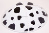 Genuine Suede Yarmulkas - White Metallic Embossed - Cow Pattern in Black on White