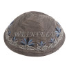 Yair Emanuel Modern Yarmulkes - Embroidered Kippah - Flowers Gray