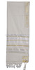 Lurex Wool Tallit in White and Gold Stripes - Tallit blessing on atarah neckband
