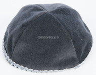 Real Velvet Yarmulkes - 4 Panels - Lined - Medium Style - With Trim - Dark Grey