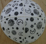 Genuine Suede Yarmulkas - White Metallic Embossed - Black Metalic Sky on White