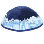 Yair Emanuel Modern Yarmulkes - Velvet Embroidered Kippah - Jerusalem Blue