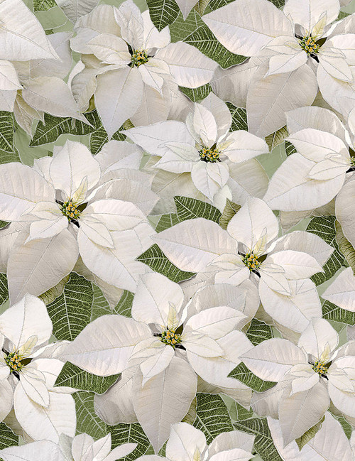 Cotton Print Yarmulkes White Poinsettia - WHITE
