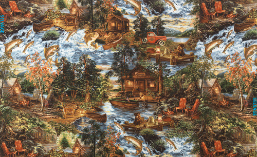 Cotton Print Yarmulkes Fishing Trip - FOREST Cotton Print Yarmulkes Fishing Trip - FOREST